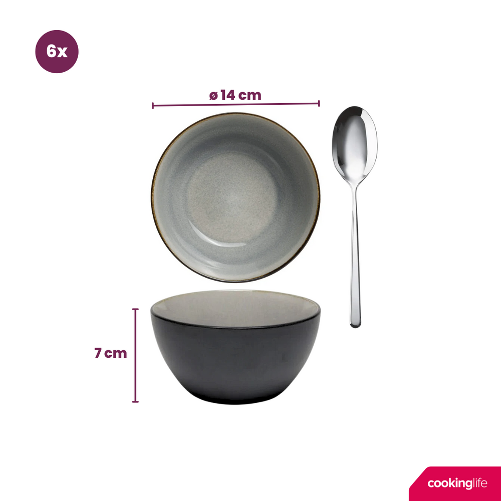 Cookinglife Cuencos para sopa / Cuencos Nola Gris cálido ø 14 cm - 6 piezas