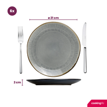 Juego de vajilla Cookinglife Nola Gris cálido 18 piezas / 6 personas - 6 platos llanos, 6 platos de desayuno y 6 cuencos