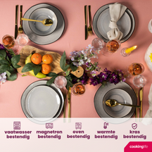 Juego de vajilla Cookinglife Nola Gris cálido 18 piezas / 6 personas - 6 platos llanos, 6 platos de desayuno y 6 cuencos