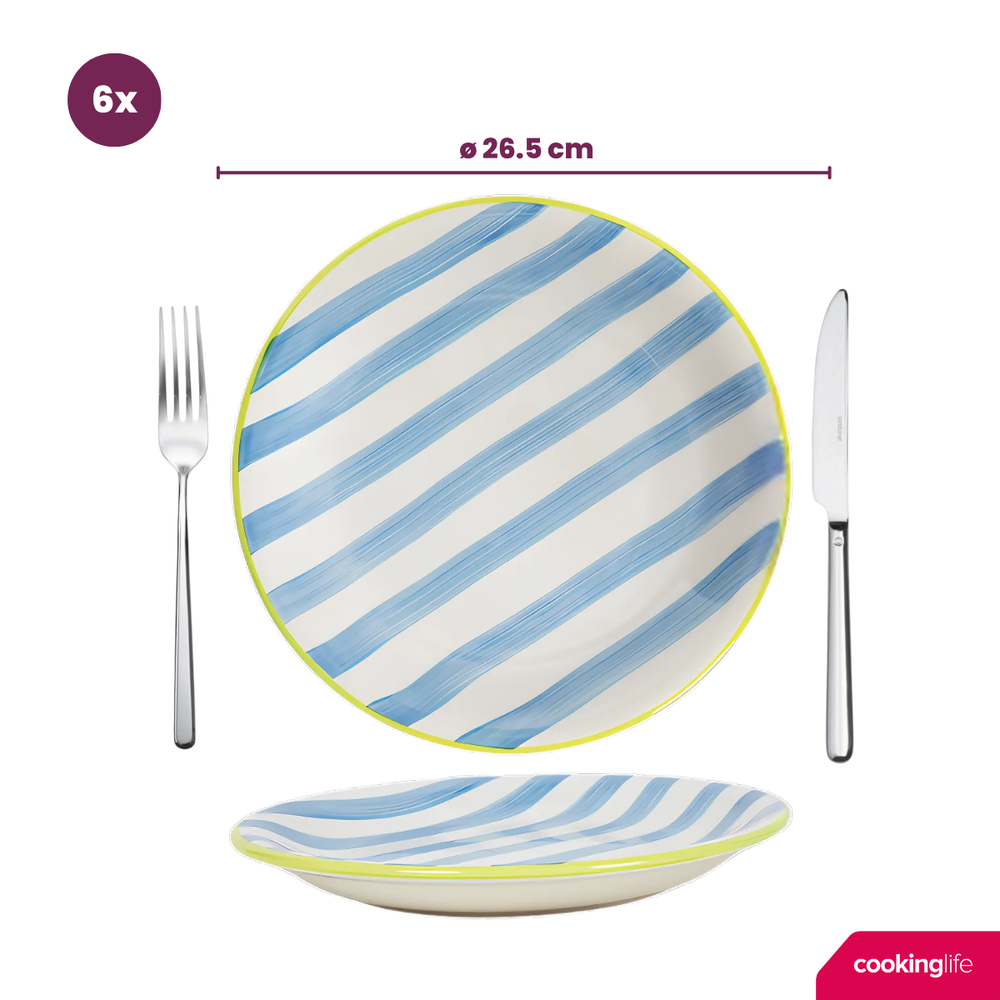 Cookinglife Juego de vajilla Summer Vibes 18 piezas / 6 personas - 6 platos llanos, 6 platos de desayuno y 6 platos hondos