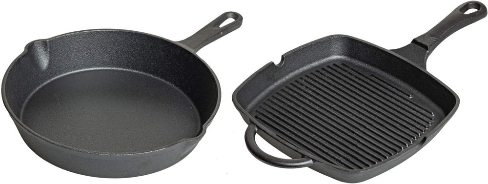 Blackwell Set de sartenes de hierro fundido 2 piezas Sartén ø 25 cm & Sartén parrilla 23 x 23 cm - apto para todas las fuentes de calor - sin recubrimiento antiadherente