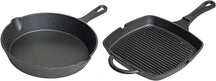Blackwell Set de sartenes de hierro fundido 2 piezas Sartén ø 25 cm & Sartén parrilla 23 x 23 cm - apto para todas las fuentes de calor - sin recubrimiento antiadherente