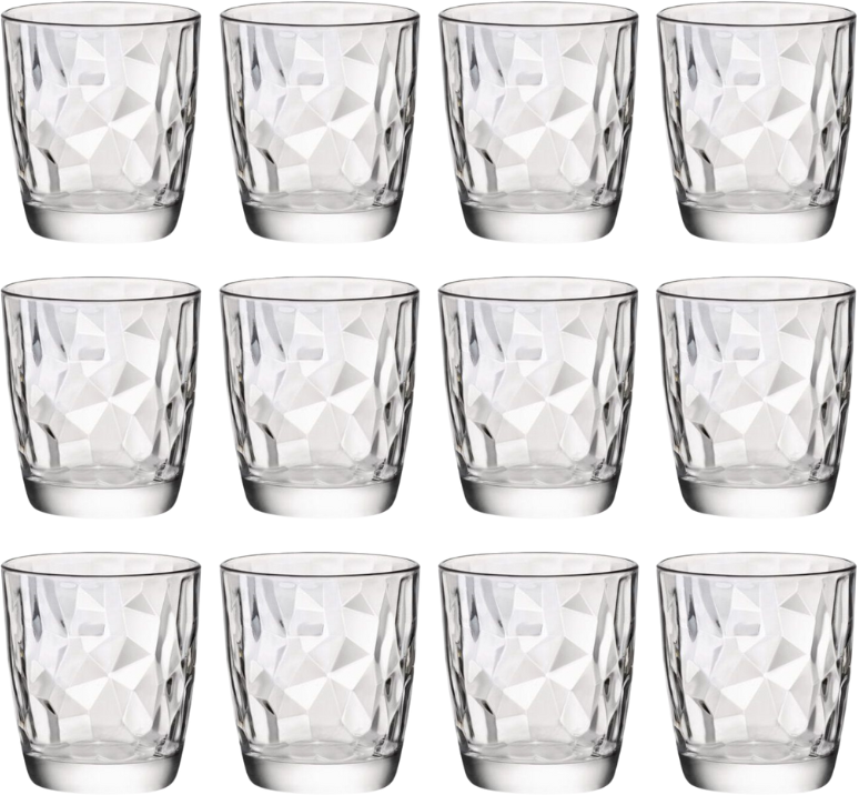 Bormioli Rocco Juego de vasos - Vasos de agua - Transparente - Diamond - 300 ml - 12 unidades