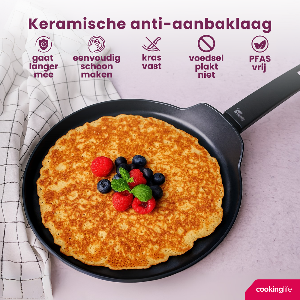Cookinglife Sartén para panqueques Black Cera Negro ø 24 cm - revestimiento antiadherente cerámico
