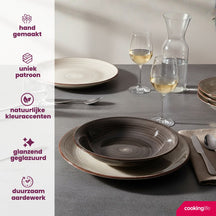 Cookinglife Juego de vajilla Delice Gris 18 piezas / 6 personas - 6 platos llanos, 6 platos hondos y 6 platos para desayuno