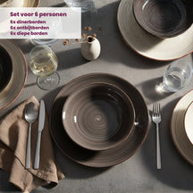 Cookinglife Juego de vajilla Delice Gris 18 piezas / 6 personas - 6 platos llanos, 6 platos hondos y 6 platos para desayuno