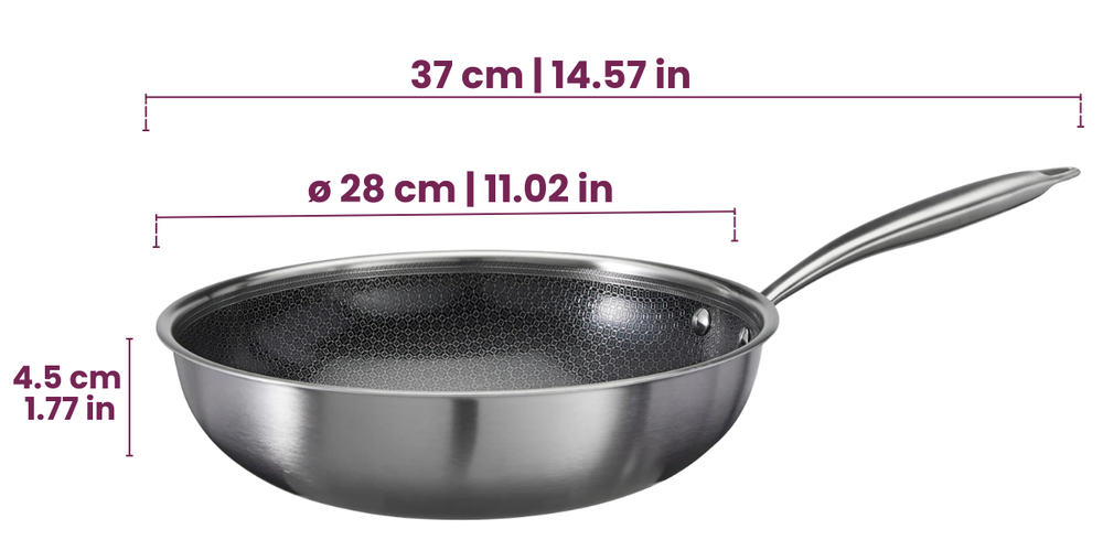 Sartén Wok Cookinglife HexaCook - Sartén híbrida ø 28 cm - ANTIADHERENTE - apta para todas las fuentes de calor - recubrimiento antiadherente cerámico