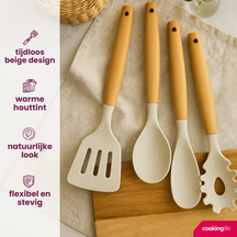 Set de utensilios de cocina Cookinglife - Set de cocina - madera beige 4 piezas - Espátula, cuchara para servir, cuchara para ensalada y cuchara para espaguetis