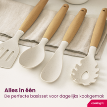 Set de utensilios de cocina Cookinglife - Set de cocina - madera beige 4 piezas - Espátula, cuchara para servir, cuchara para ensalada y cuchara para espaguetis