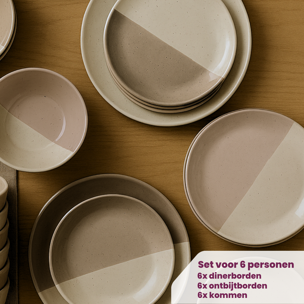 Cookinglife Juego de vajilla Leem 18 piezas / 6 personas - 6 platos de cena, 6 platos de desayuno y 6 cuencos