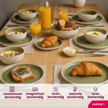 Juego de vajilla Cookinglife Verde Musgo 18 piezas / 6 personas - 6 platos de cena, 6 platos de desayuno y 6 cuencos