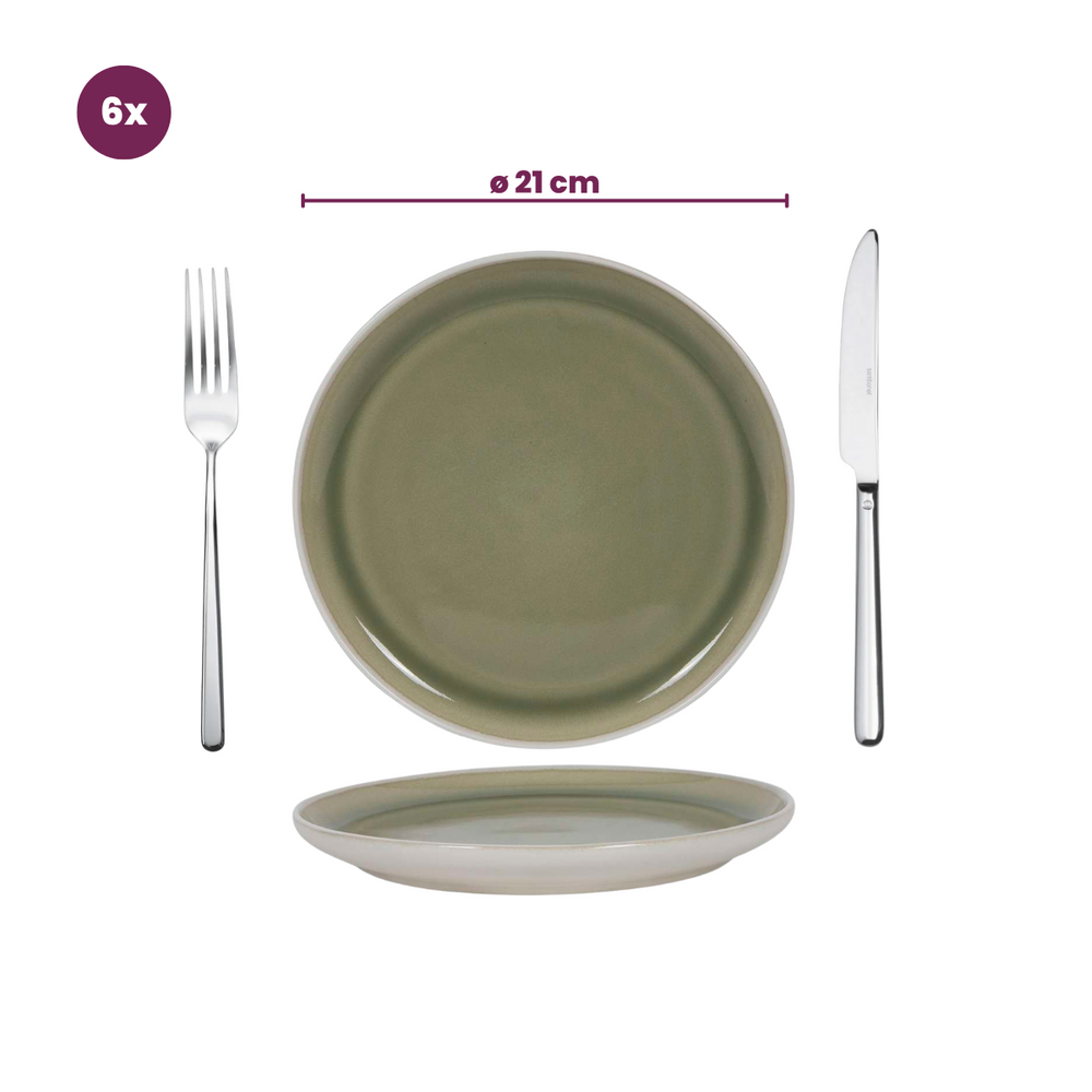 Juego de vajilla Cookinglife Verde Musgo 18 piezas / 6 personas - 6 platos de cena, 6 platos de desayuno y 6 cuencos