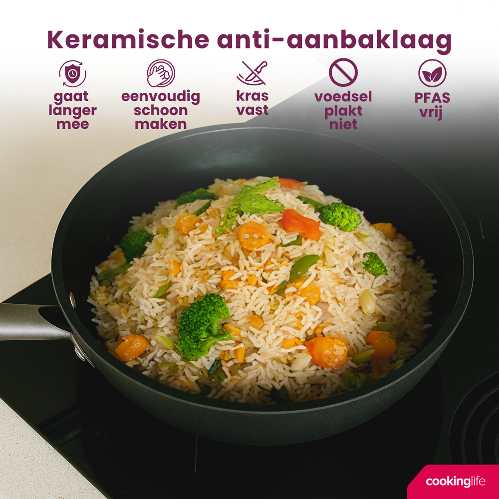 Cookinglife Wok ProForge ø 28 cm - apta para todas las fuentes de calor - revestimiento antiadherente cerámico