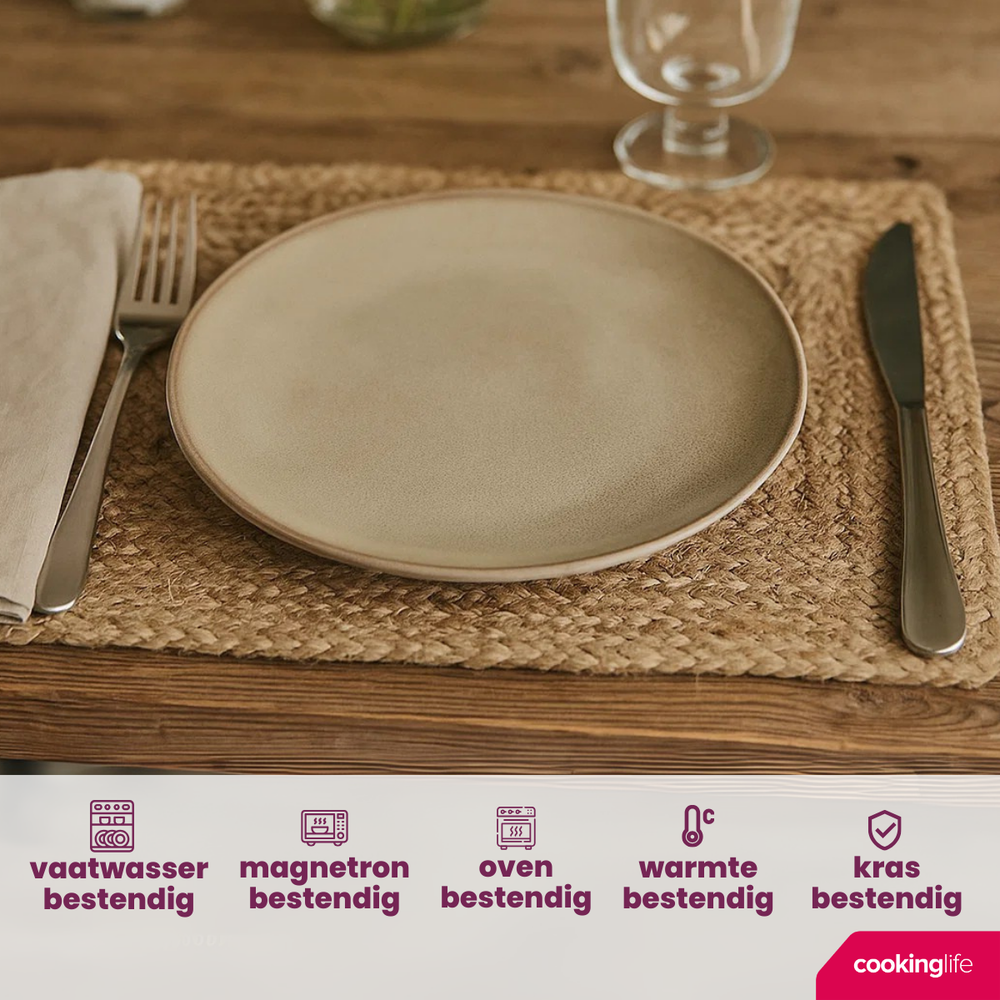 Juego de vajilla Cookinglife Sabi Beige 18 piezas / 6 personas - 6 platos de cena, 6 platos de desayuno y 6 cuencos