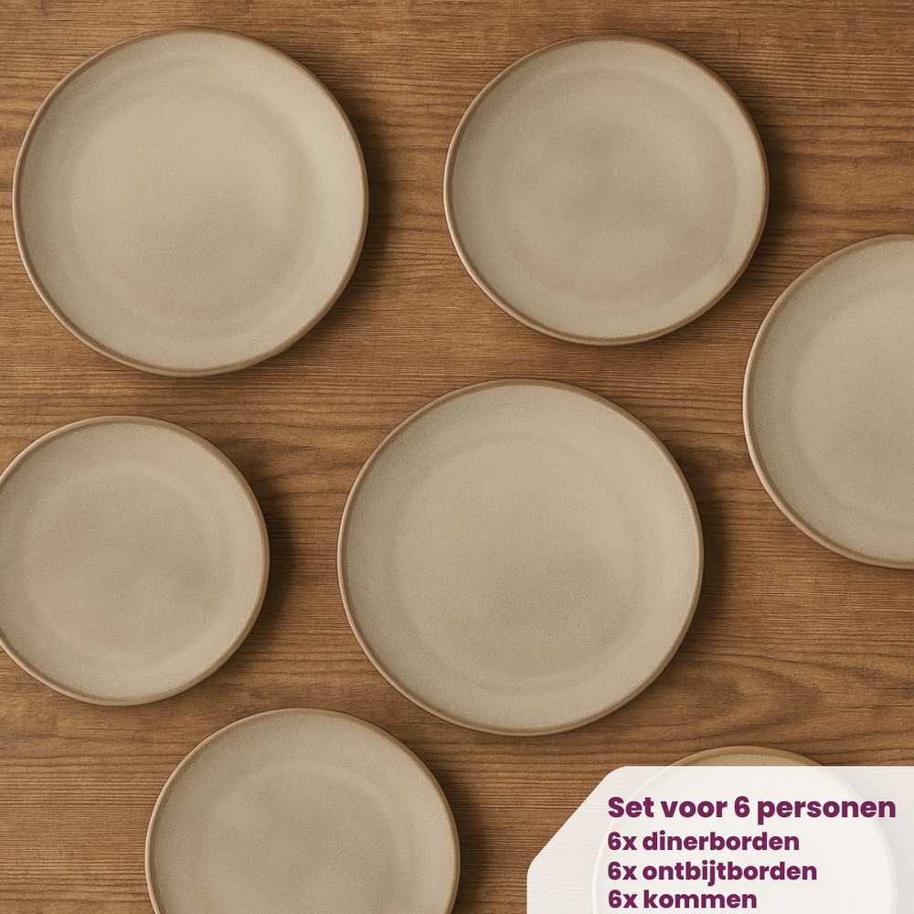 Juego de vajilla Cookinglife Sabi Beige 18 piezas / 6 personas - 6 platos de cena, 6 platos de desayuno y 6 cuencos