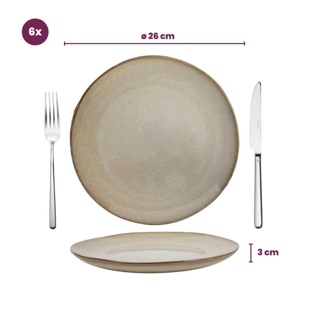 Juego de vajilla Cookinglife Sabi Beige 18 piezas / 6 personas - 6 platos de cena, 6 platos de desayuno y 6 cuencos