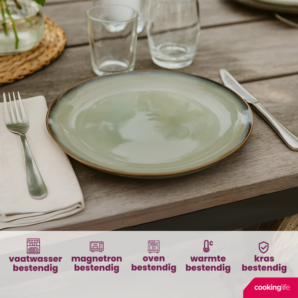 Juego de vajilla Cookinglife Sabi Verde 18 piezas / 6 personas - 6 platos de cena, 6 platos de desayuno y 6 cuencos