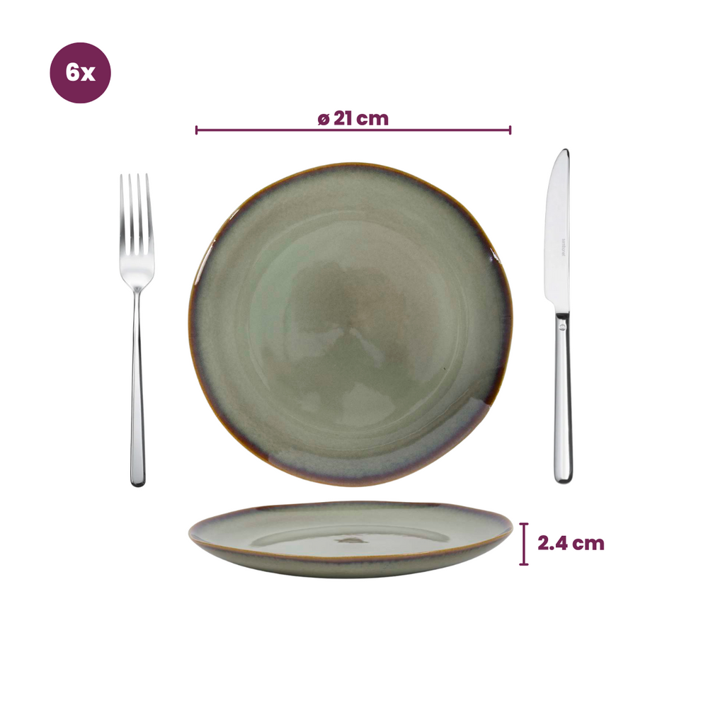 Juego de vajilla Cookinglife Sabi Verde 18 piezas / 6 personas - 6 platos de cena, 6 platos de desayuno y 6 cuencos