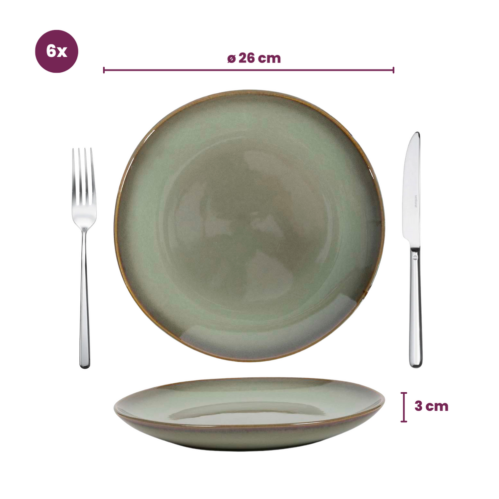 Juego de vajilla Cookinglife Sabi Verde 18 piezas / 6 personas - 6 platos de cena, 6 platos de desayuno y 6 cuencos