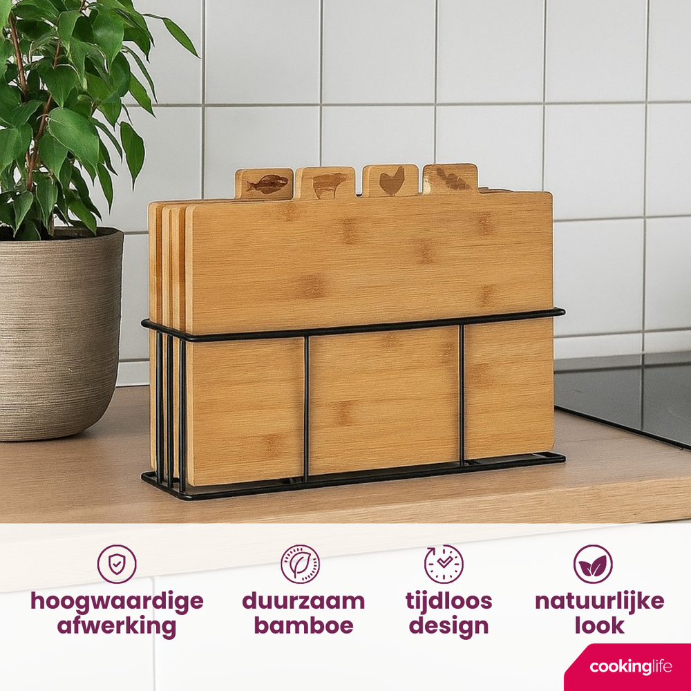 Set de tablas de cortar Cookinglife Bambú con soporte 5 piezas