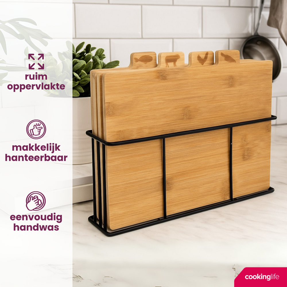 Set de tablas de cortar Cookinglife Bambú con soporte 5 piezas