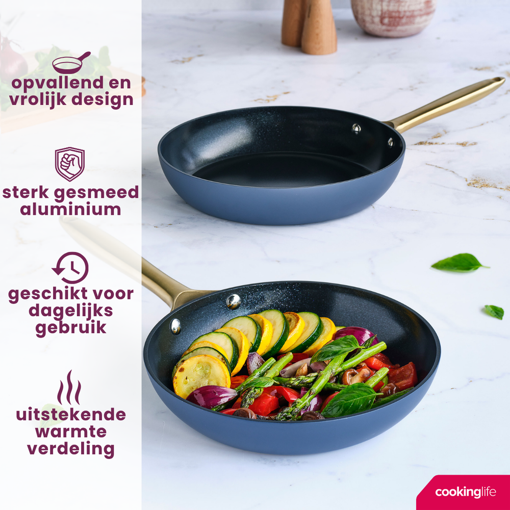 Cookinglife Set de sartenes Style Azul 2 piezas ø 24 y 28 cm - apto para todas las fuentes de calor - revestimiento antiadherente cerámico