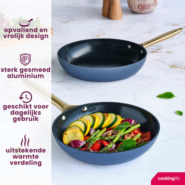Cookinglife Set de sartenes Style Azul 2 piezas ø 24 y 28 cm - apto para todas las fuentes de calor - revestimiento antiadherente cerámico