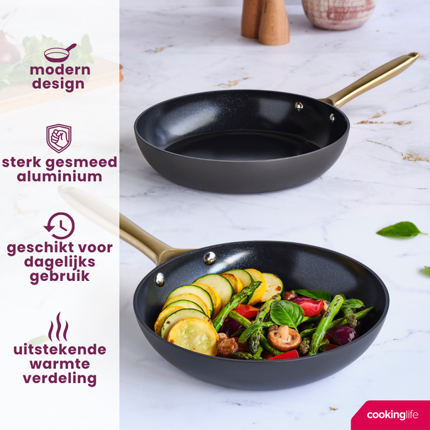 Cookinglife Set de sartenes Style Negro 2 piezas ø 24 y 28 cm - apto para todas las fuentes de calor - revestimiento antiadherente cerámico