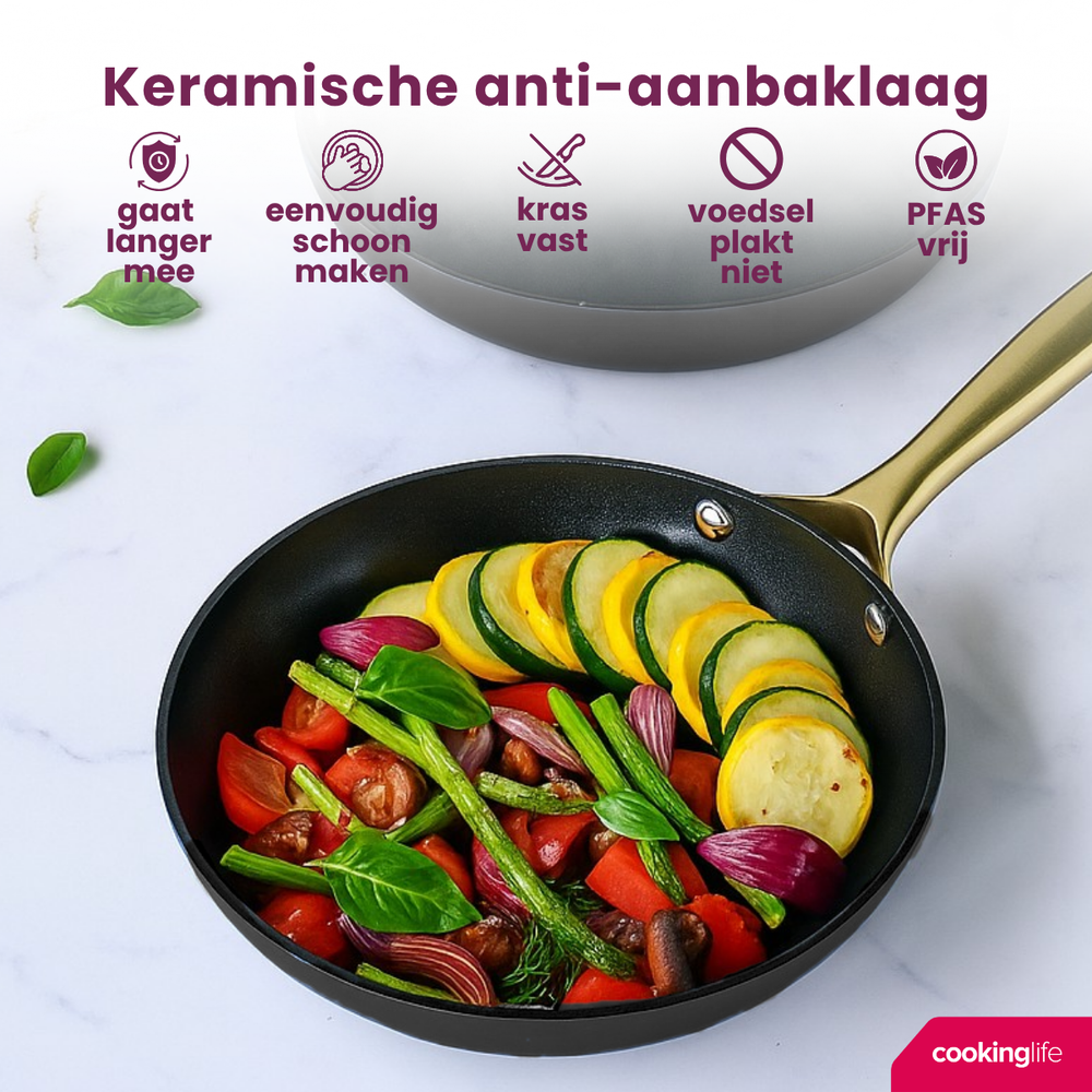 Cookinglife Set de sartenes Style Negro 2 piezas ø 24 y 28 cm - apto para todas las fuentes de calor - revestimiento antiadherente cerámico