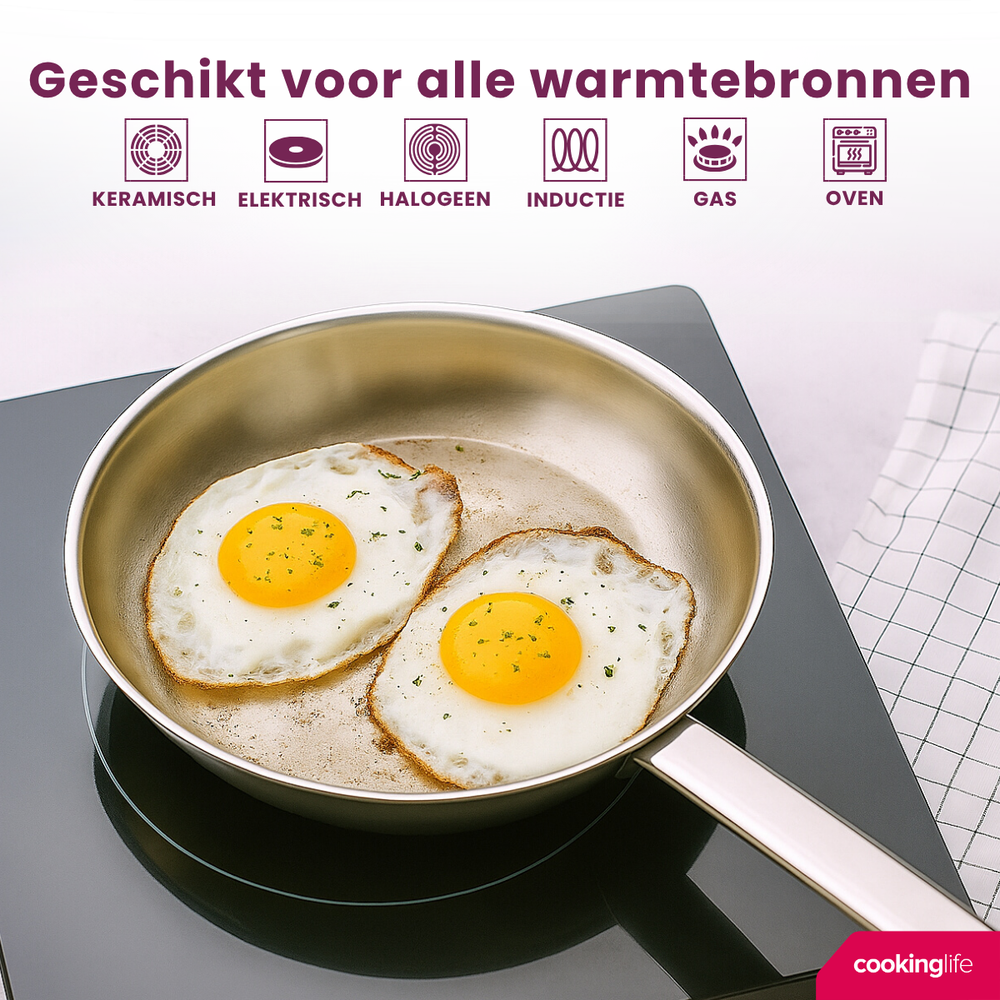 Set de sartenes Cookinglife Superior Triply Acero Inoxidable 2 piezas ø 24 y 28 cm - apta para todas las fuentes de calor - sin recubrimiento antiadherente