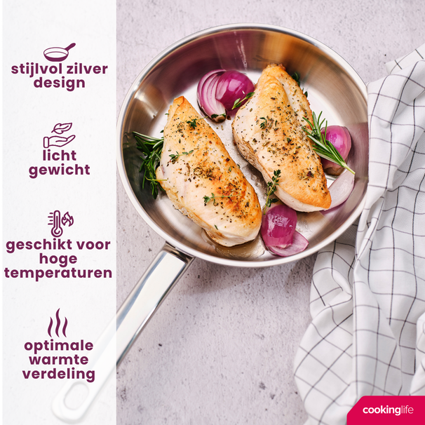 Cookinglife Sartén Superior Triply Acero Inoxidable ø 20 cm - apto para todas las fuentes de calor - sin recubrimiento antiadherente