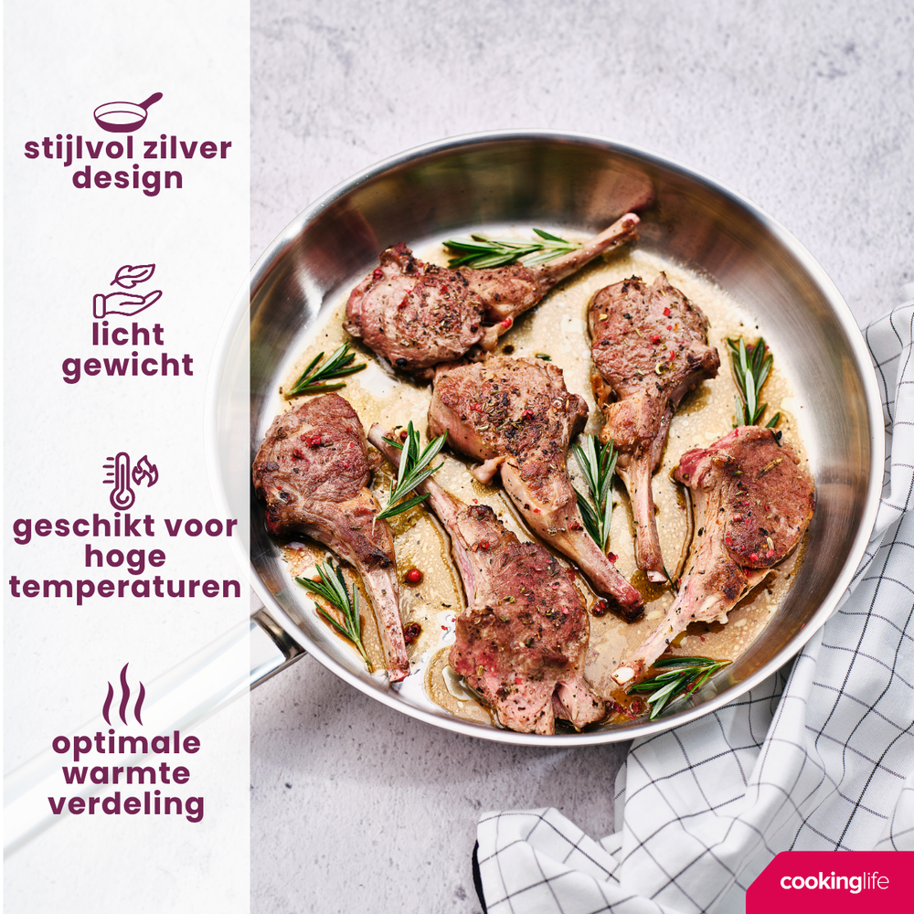 Sartén Cookinglife Superior Triply Acero inoxidable ø 28 cm - apto para todas las fuentes de calor - sin recubrimiento antiadherente