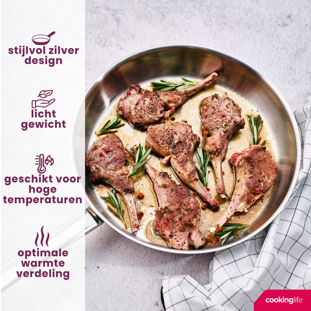 Sartén Cookinglife Superior Triply Acero inoxidable ø 28 cm - apto para todas las fuentes de calor - sin recubrimiento antiadherente