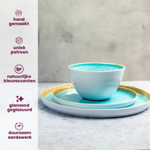 Juego de vajilla Cosy & Trendy Laguna Azzurro 12 piezas / 4 personas - 4 platos de cena, 4 platos de desayuno y 4 cuencos