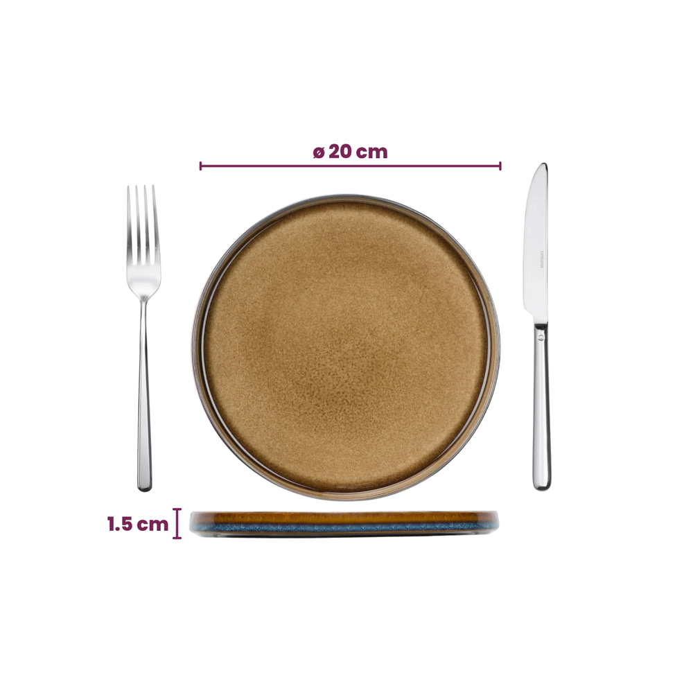 Cosy & Trendy Juego de vajilla Quintana Amber 18 piezas / 6 personas - 6 platos llanos, 6 platos hondos y 6 platos para desayuno