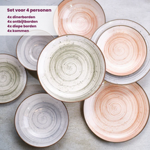 Juego de vajilla Cosy & Trendy Sintra Dusty Blue 16 piezas / 4 personas - 4 platos de cena, 4 platos de desayuno, 4 platos hondos y 4 cuencos