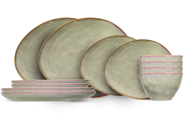Cosy & Trendy Juego de vajilla Trentino Orgánico 12 piezas / 4 personas - 4 platos para cena, 4 platos de desayuno y 4 tazones para sopa