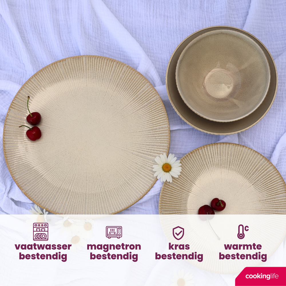 Platos Profundos / Platos para Pasta Cookinglife Coastal Lines Ocean Beige ø 18 cm - 6 piezas