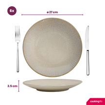 Set de Vajilla Cookinglife Coastal Lines Ocean Beige 18 piezas / 6 personas - 6 platos de cena, 6 platos de desayuno y 6 platos hondos