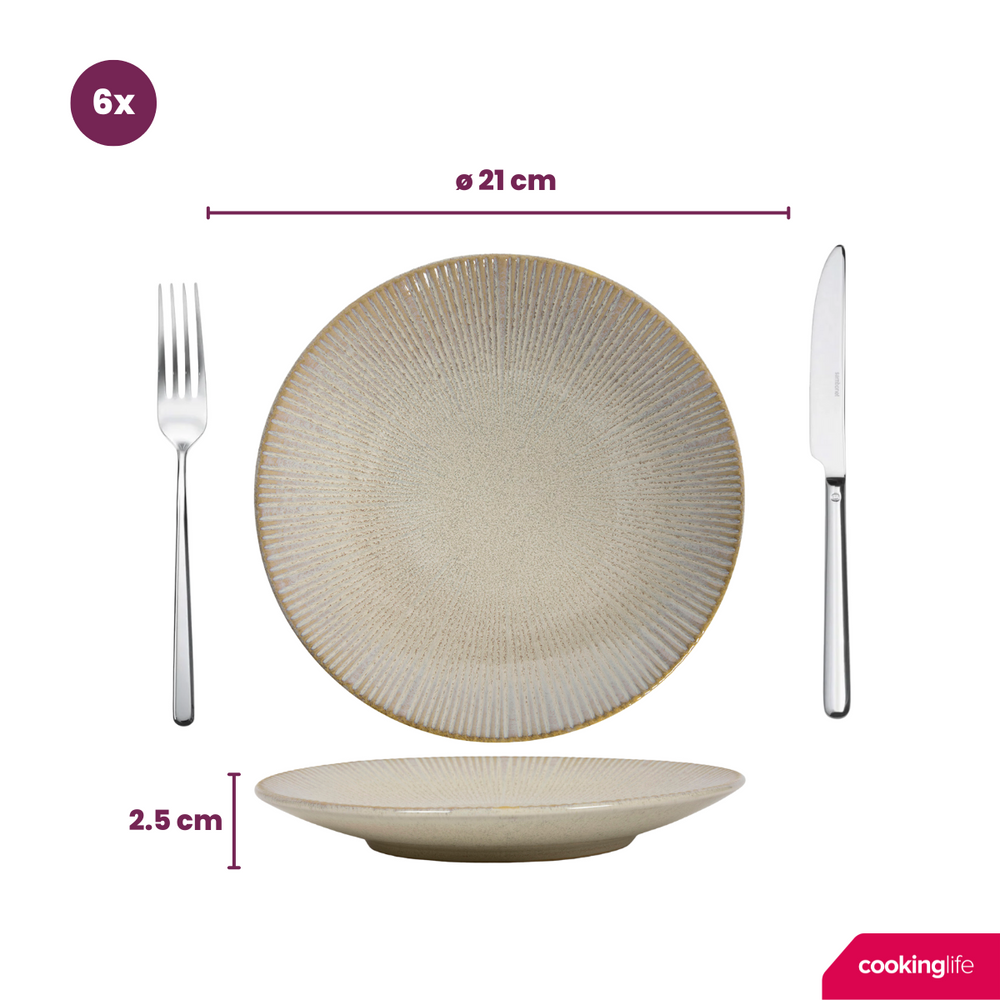 Set de Vajilla Cookinglife Coastal Lines Ocean Beige 18 piezas / 6 personas - 6 platos de cena, 6 platos de desayuno y 6 platos hondos