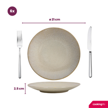 Set de Vajilla Cookinglife Coastal Lines Ocean Beige 18 piezas / 6 personas - 6 platos de cena, 6 platos de desayuno y 6 platos hondos