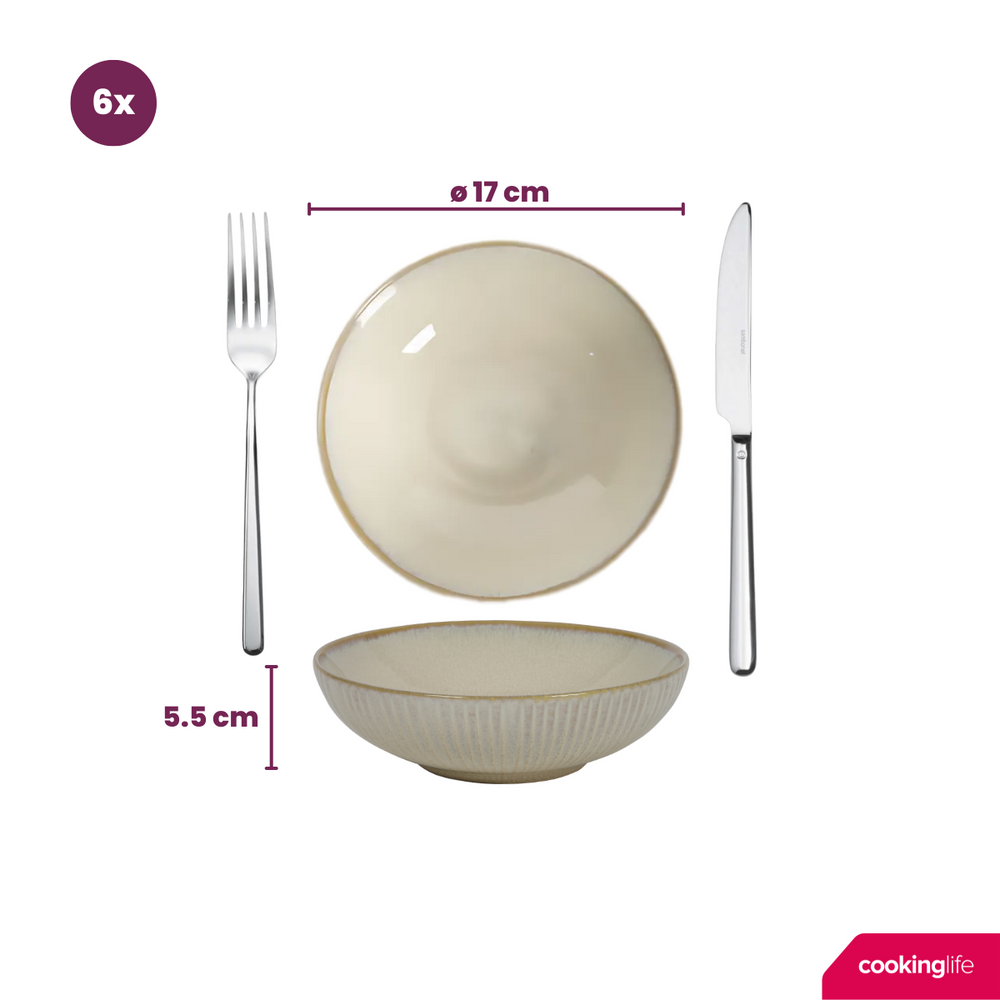 Platos Profundos / Platos para Pasta Cookinglife Coastal Lines Ocean Beige ø 18 cm - 6 piezas