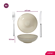 Platos Profundos / Platos para Pasta Cookinglife Coastal Lines Ocean Beige ø 18 cm - 6 piezas