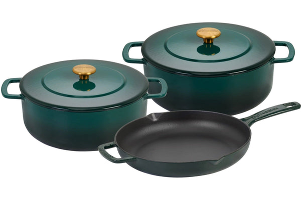 Combekk Juego de Sartenes de Hierro Fundido Holly Green 3 piezas - Sartén ø 24, 28 cm & Sartén ø 26 cm