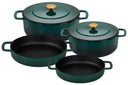 Combekk Set de Sartenes de Hierro Fundido Holly Green 4 piezas - Cacerola ø 24, 28 cm & Sartén ø 24, 28 cm