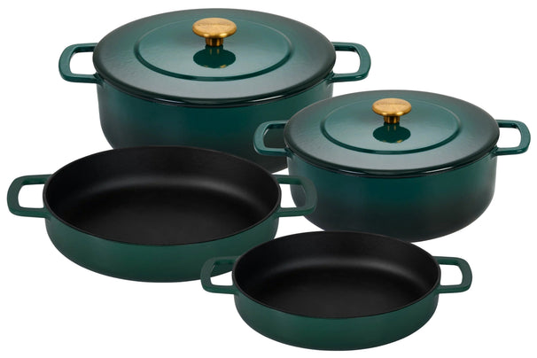 Combekk Set de Sartenes de Hierro Fundido Holly Green 4 piezas - Cacerola ø 24, 28 cm & Sartén ø 24, 28 cm