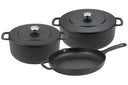 Combekk Set de Sartenes de Hierro Fundido Negro 3 piezas - Olla ø 24, 28 cm & Sartén ø 26 cm