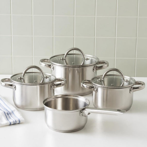 Cooking Set de Sartenes 4 piezas Acero Inoxidable - Olla ø 16, 18, 20 cm & Cacerola ø 16 cm - adecuada para todas las fuentes de calor