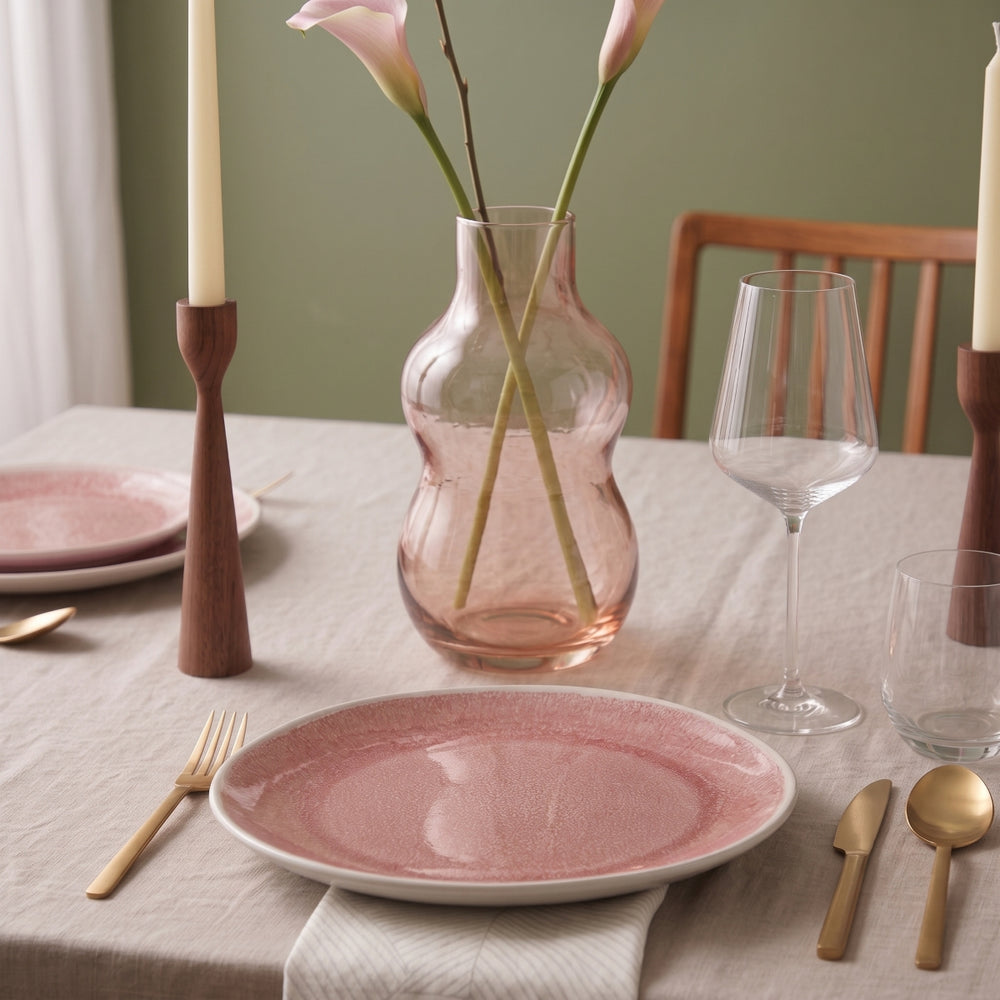Cookinglife Juego de vajilla Nola Rosa 18 piezas / 6 personas - 6 platos de cena, 6 platos de desayuno y 6 cuencos