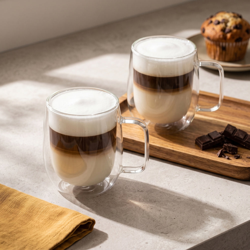 Cookinglife Vasos de latte macchiato / té de doble pared con asa - 400 ml - 2 Piezas
